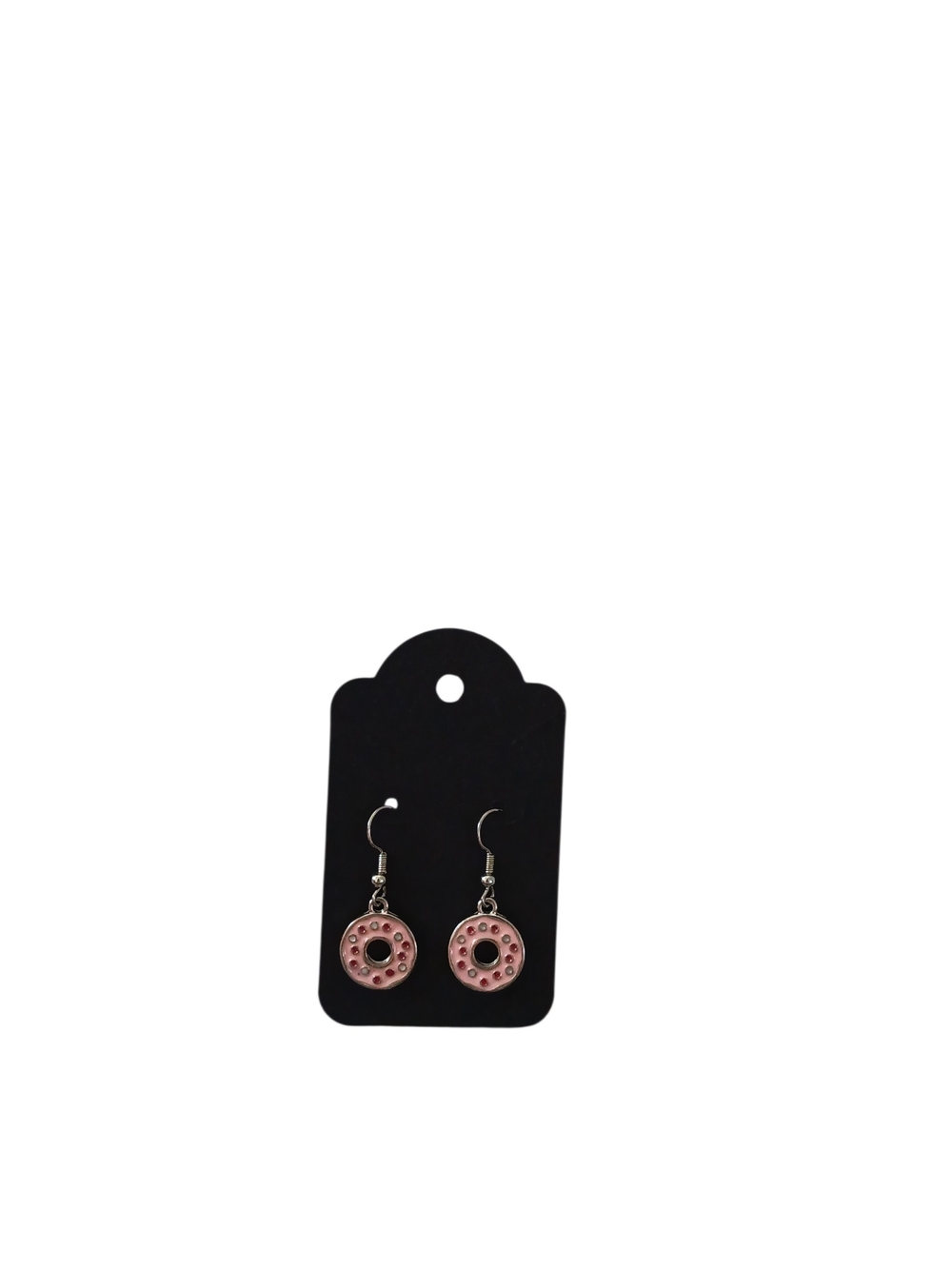Handmade Frosted Strawberry Donut With Circle Sprinkles Drop/Dangle Earrings - Picture 2 of 2